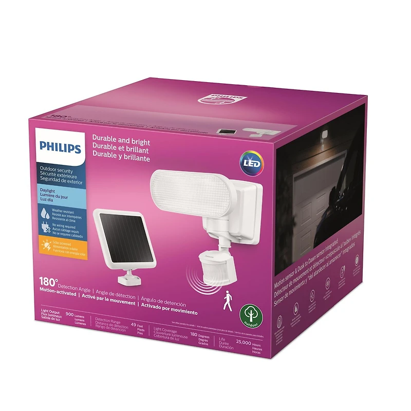 Philips 180° White Solar Powered Motion Activated Outdoor Integrated LED Flood Light