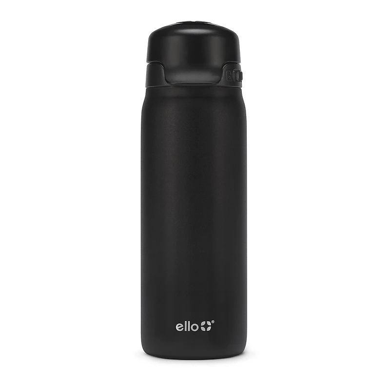 Ello 18 oz Flip & Fill Black Stainless Steel Water Bottle
