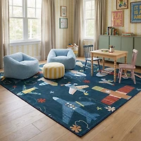 Rug Branch Soft Steps Playtime Airplane Soft Area Rug, Navy - Boys & Girls in Playroom, Nursery, Bedroom