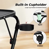 Homy Casa 1-Piece 21.26'' Folding Tray Table, Adjustable Height Side Table with Cup Holder for Sofa Bed, Black