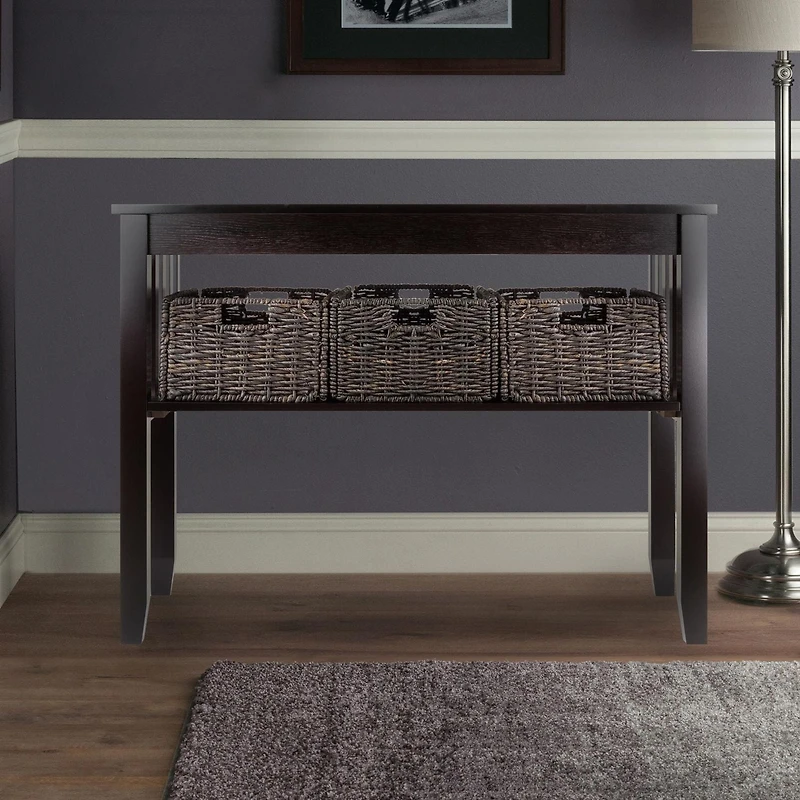 Morris Console Table Espresso & Chocolate baskets