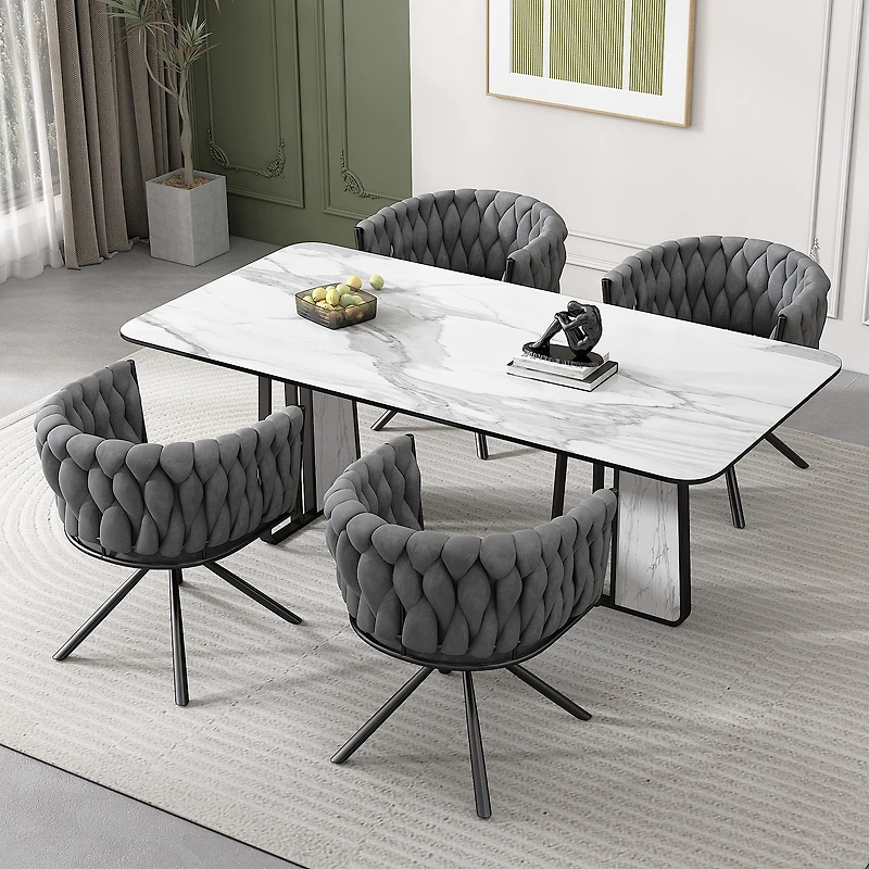 Noble House Set of 2 Velvet Dining Chairs, Luxurious Tufted Swivel Chair with Four Support Legs, Gray