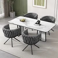 Noble House Set of 2 Velvet Dining Chairs, Luxurious Tufted Swivel Chair with Four Support Legs, Gray
