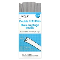 UNIQUE Double-Fold Bias Tape, 7 mm (0.28 in) × 3.7 m (4.05 yd), Metallic Silver