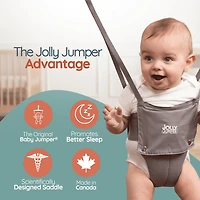 Jolly Jumper Classic with Portable Stand – Black Saddle | Indoor & Outdoor Baby Exerciser | Foldable Frame, Spring Action, Posture Support
