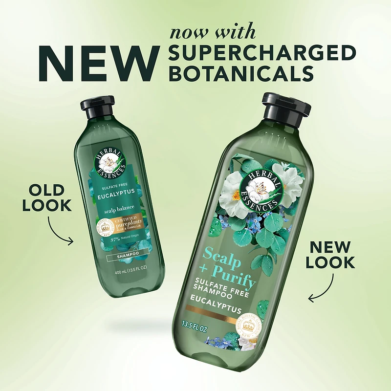 Herbal Essences Scalp + Purify Shampoo, Cleanses The Scalp for Soft Hair, Eucalyptus, Sulfate-Free, 400 mL