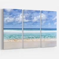 Designart Tranquil Beach under White Clouds Canvas Wall Art
