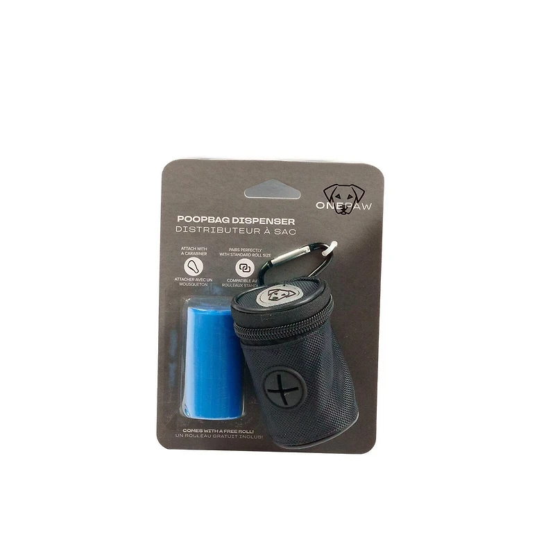 One Paw, Canvas Dog Poop Bag Dispenser with Carabiner, Black