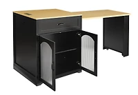 Noble House Extendable Counter Table with Wheels & Power Outlet,Black+Natural