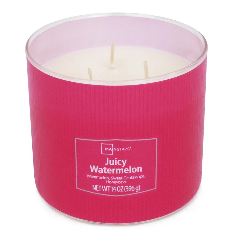Mainstays 3-Wick Textured Wrapped Juciy Watermelon Scented Candle, 14 oz