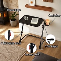 Homy Casa 1-Piece 21.26'' Folding Tray Table, Adjustable Height Side Table with Cup Holder for Sofa Bed, Black