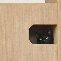 Mobilier Multifonctionnel pour Chats TANKEN avec Rangement, Chêne, Taille Unique