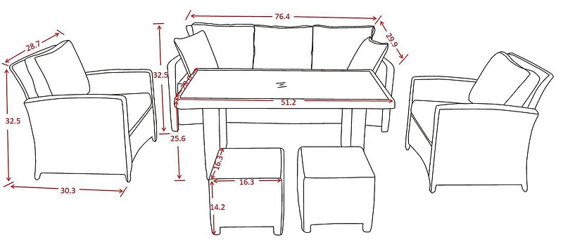 Beaumont 6PC jeu de conversation en table haute avec de coussin rouge