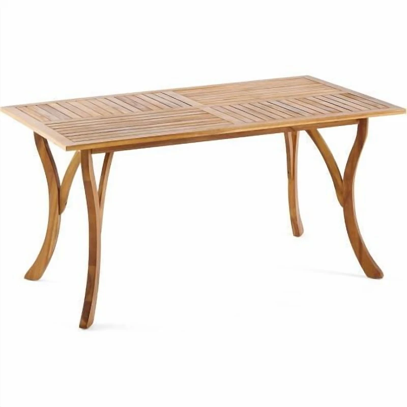 Homy Casa Outdoor Acacia Wood Dining Table, 59" Rectangular Slatted Patio Table for 6, Teak