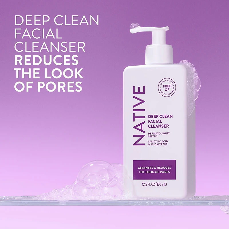 Nettoyant en profondeur pour le visage Native, pour peau grasse à mixte, sans sulfate, avec acide salicylique et eucalyptus, testé dermatologiquement, 370 mL