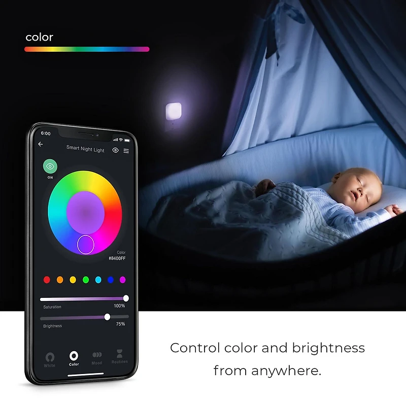 Wi-Fi Smart White Ambient Night Light with Motion Detection, No Hub Required, Voice Activated