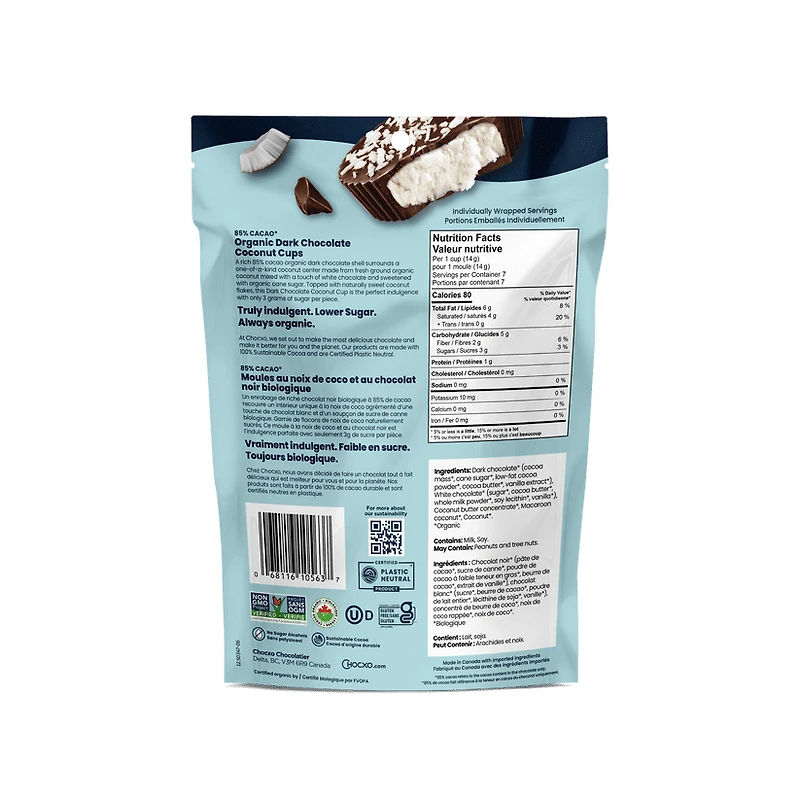 CHOCXO Organic Dark Chocolate Coconut Cups 98g