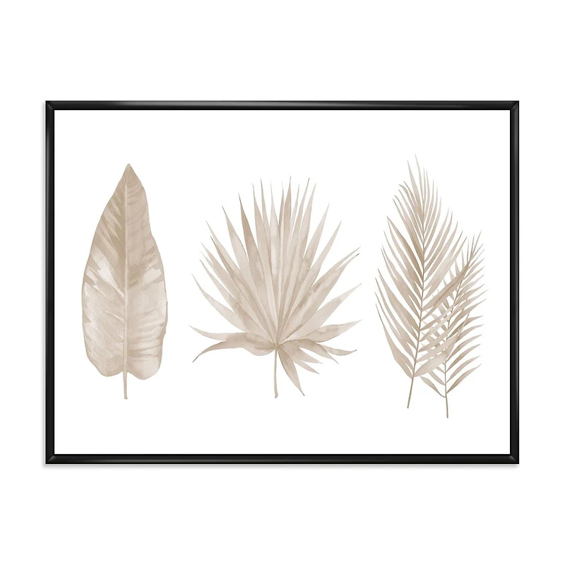 Designart Tropical Beiges Leaves FLOAT FRAME WALL ART