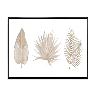 Designart Tropical Beiges Leaves FLOAT FRAME WALL ART