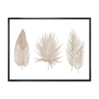 Designart Tropical Beiges Leaves FLOAT FRAME WALL ART