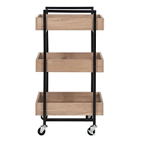 Better Homes & Gardens 3-Tier Wooden & Steel Rolling Utility Cart; Durable Metal Frame; Natural Oak and Black Metal Finish with Locking Casters.