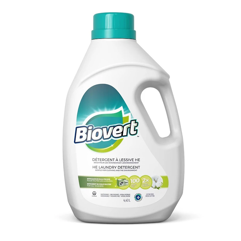 BIOVERT Fresh Cotton HE Laundry Detergent Ecologo Certified, 4.43 Litres, 100 Wash Loads