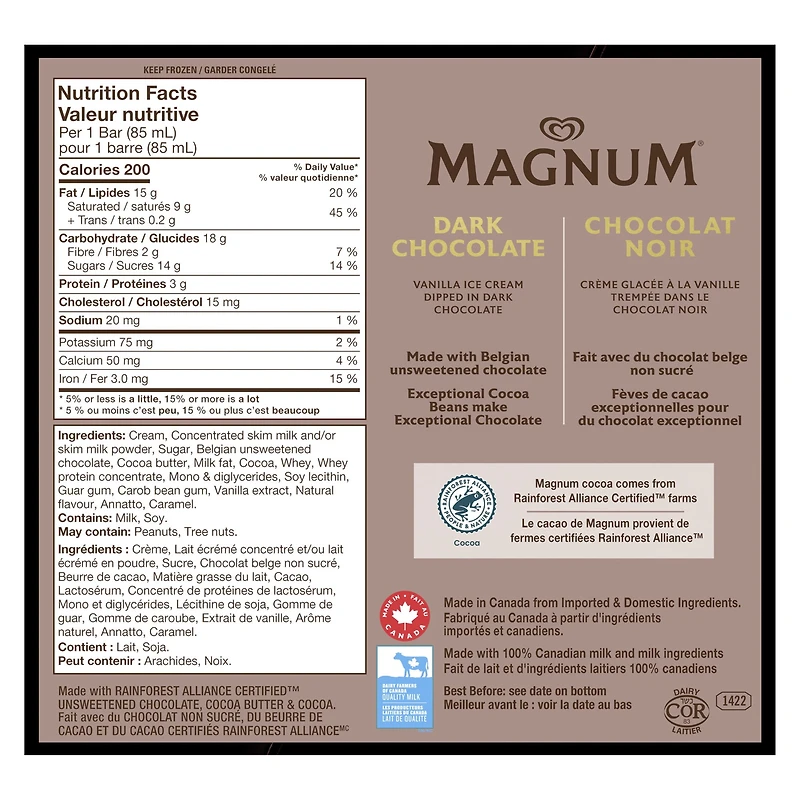 Magnum Dark Chocolate Ice Cream Bars, 3 x 85 mL