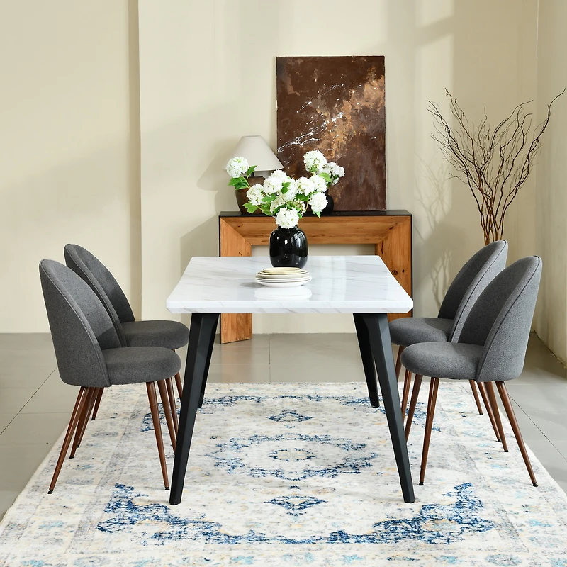 Homy Casa Set of 2 Armless Dining Chairs with Curved Upholstered Back, Grey Fabric