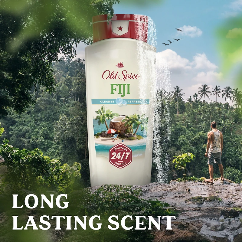 Old Spice Men's Body Wash, Fiji Scent, 24/7 Shower Fresh, Long Lasting Scent