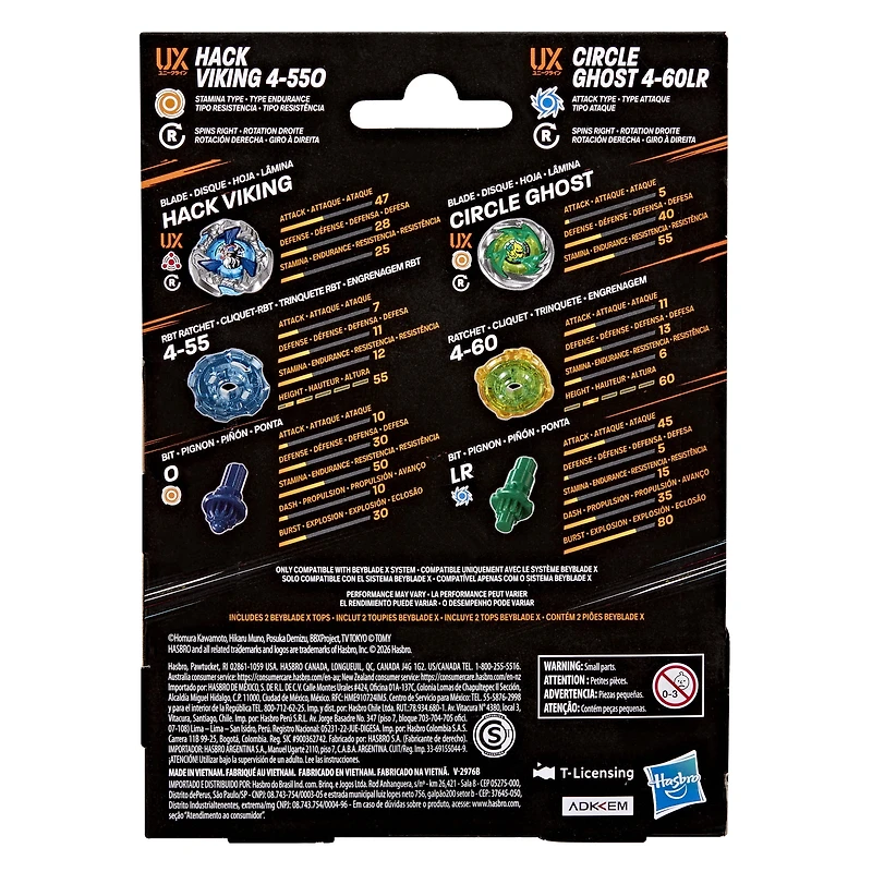 Beyblade X Circle Ghost 4-60LR UX & Hack Viking 4-55O UX Dual Pack Set
