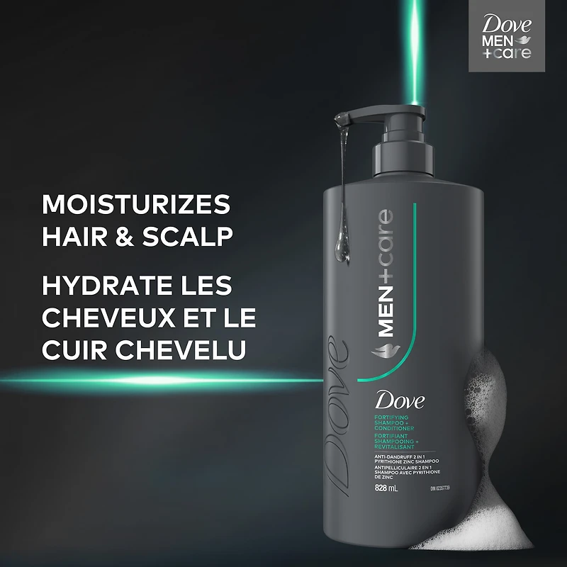 Dove Men+Care Shampooing Antipelliculaire 2-en-1 avec Pyrithione de Zinc, 828 ml
