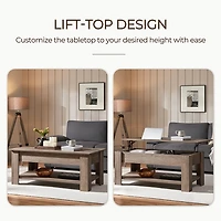 Fullfurnique Lift Top Coffee Table with Large Hidden Compartment and Storage Open Shelf, Gray