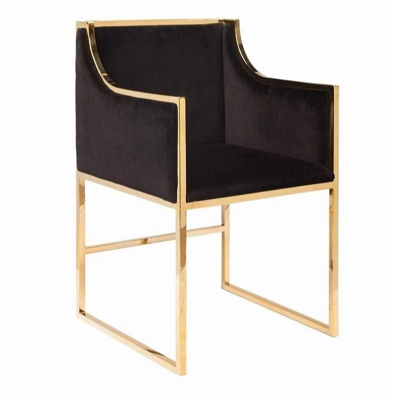 Hani Dining Chair in Black with Shiny Gold Accents – Luxurious Velvet Upholstery for a Stylish, Elegant Look