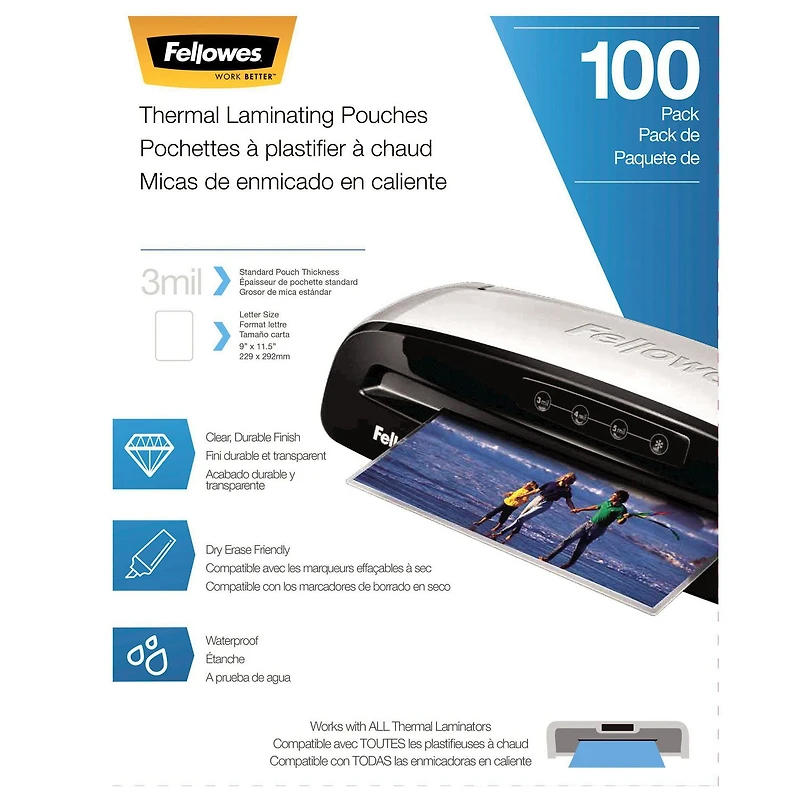 Pochettes de plastification thermiques - Lettre, 3 mil,s 100 paquet