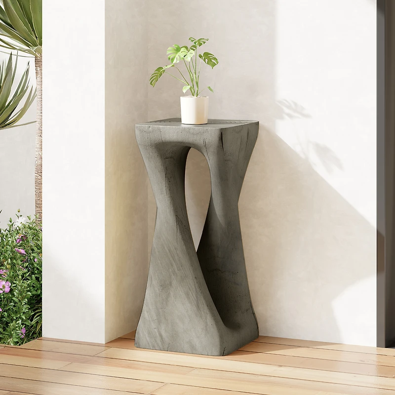 Noble House Grey MGO Accent Table,Wood Grain Texture 26.8" Tall Side Table,Grey