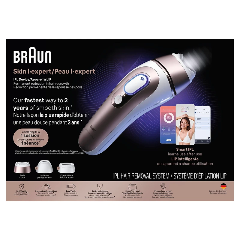 Braun Skin i-Expert Smart IPL PL7243 at Home Laser Hair Removal for Women and Men with App, Premium Pouch, 3 heads, Venus Razor