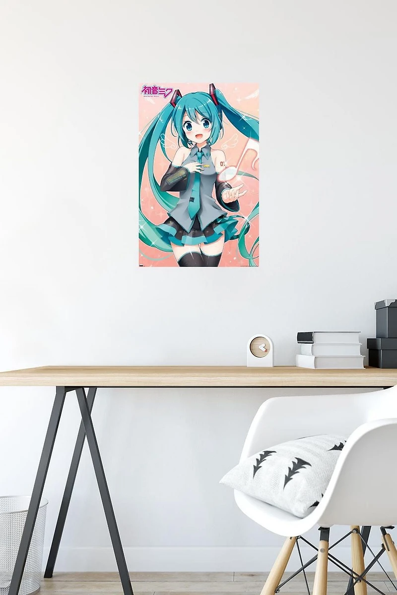 Hatsune Miku - Music Note Wall Poster with Push Pins, 14.725" x 22.375"