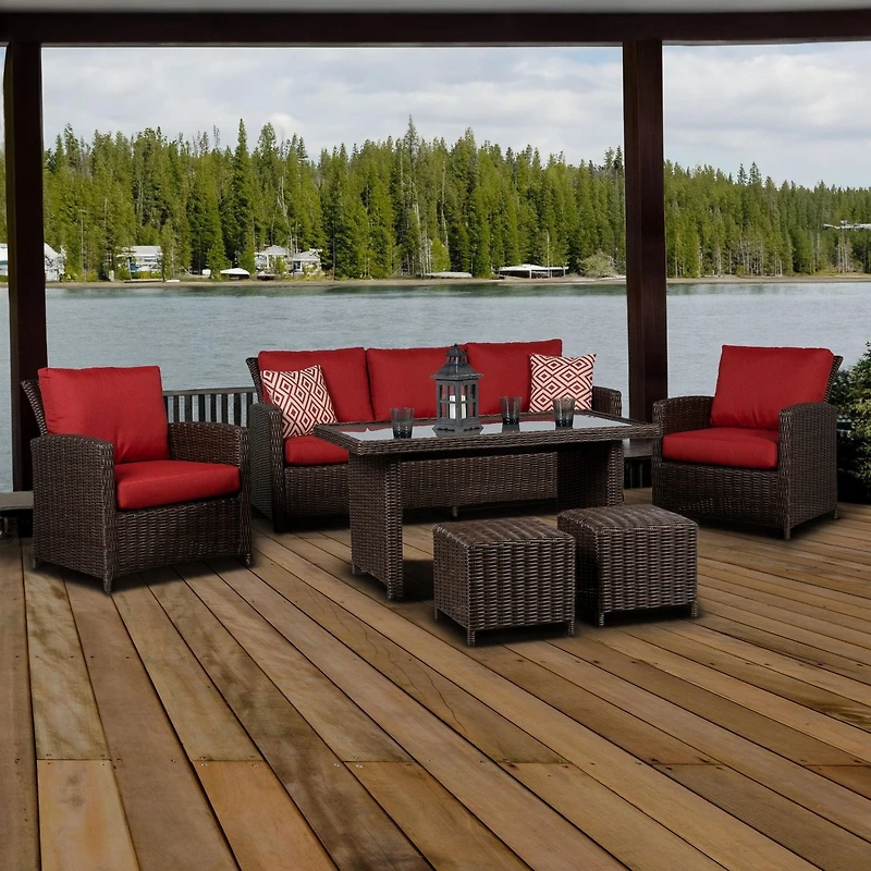 Beaumont 6PC jeu de conversation en table haute avec de coussin rouge
