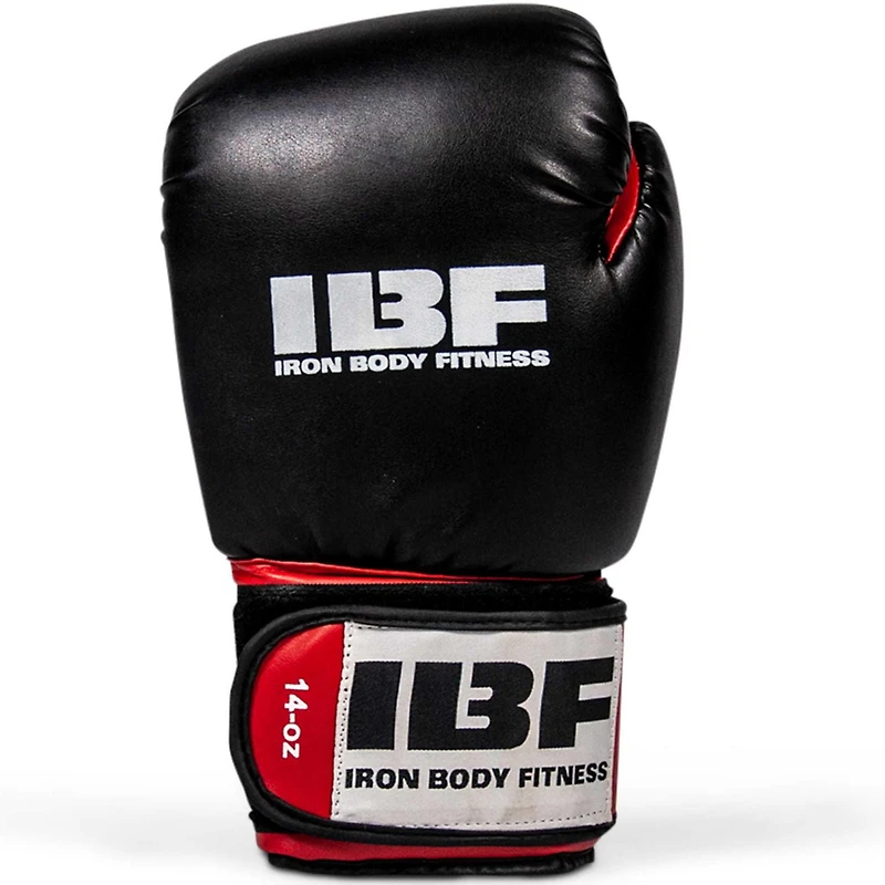 Iron Body Fitness Sport Series Boxing Gloves, 14 oz Training Gloves, Red & Black