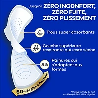 Serviettes Always Infini FlexFoam pour femmes, taille 5, de nuit, flux très abondant, avec ailes, sans parfum, 22 serviettes