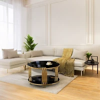 Noble House 31.5" Modern Glass Coffee Table,Gold Finish,Black+Gold