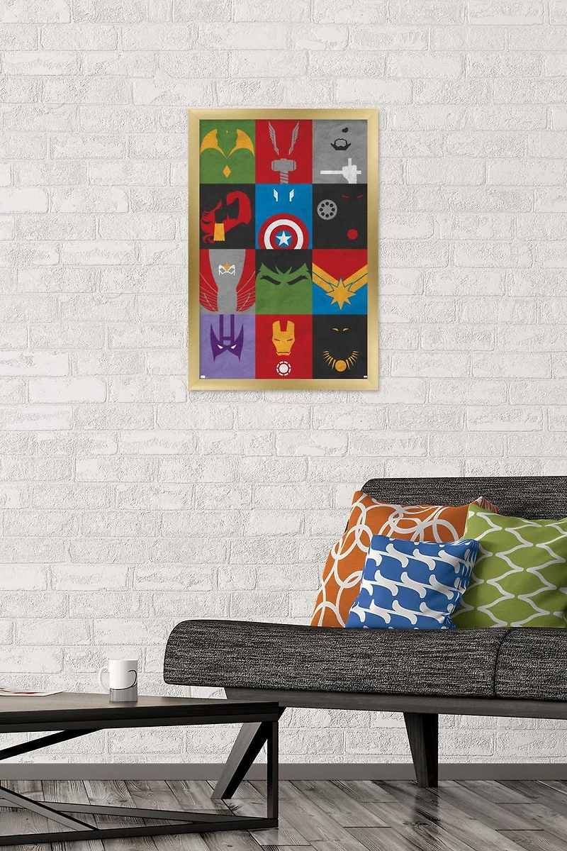 Marvel Comics - Avengers - Minimalist Grid Wall Poster, 14.725" x 22.375" Framed