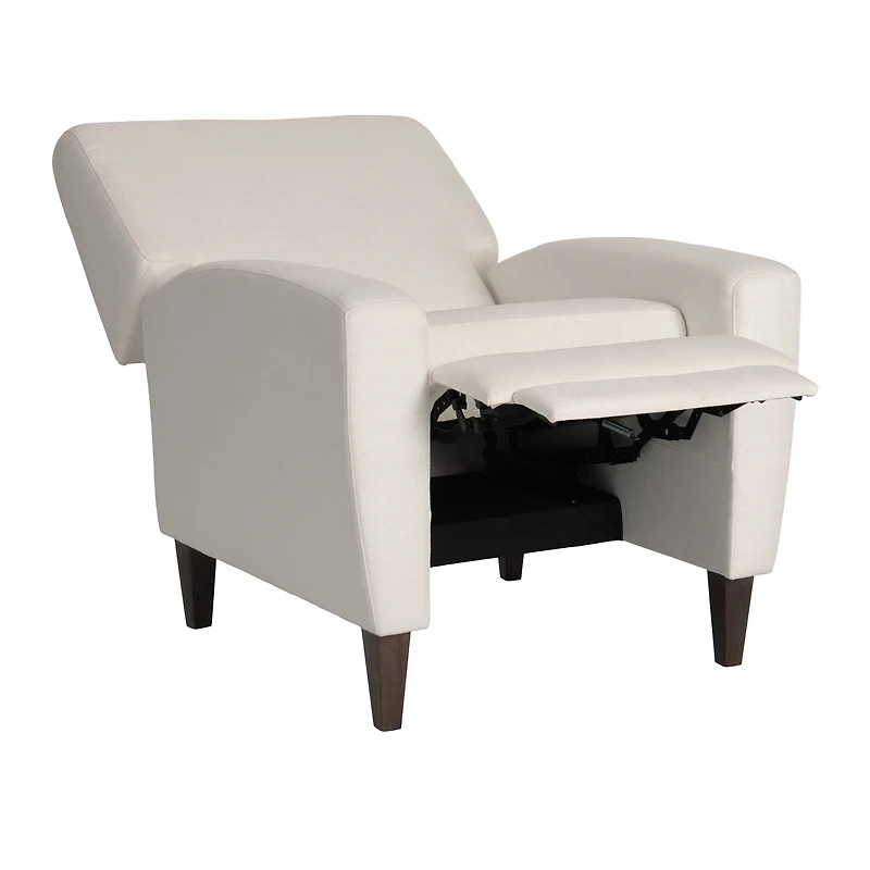 CorLiving Wells Off White Basketweave Fabric Upholstered Indoor Pushback Recliner with Wood Legs