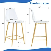 Noble House Modern Minimalist Bar Stool Set of 2,Integrated Backrest,Gold