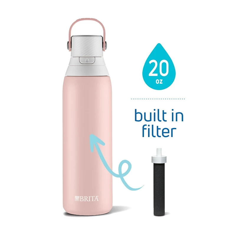 Bouteille isolante en acier inoxydable Brita avec filtre, paille, anneau de transport et capuchon antifuites. Sans BPA, idéale pour le sport, les voyages ou la randonnée. Capacité de 768 mL, cadeau pa