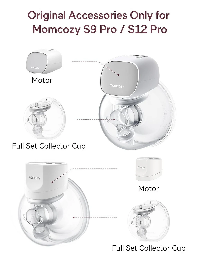 Momcozy Milk Collection Set for S9/S12 Pro Breast Pump, Double-Sealed Collector Cup with 24mm Flange, 180ml