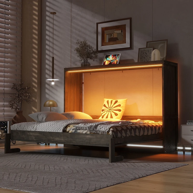Lit escamotable Noble House grand format avec éclairage DEL, brun