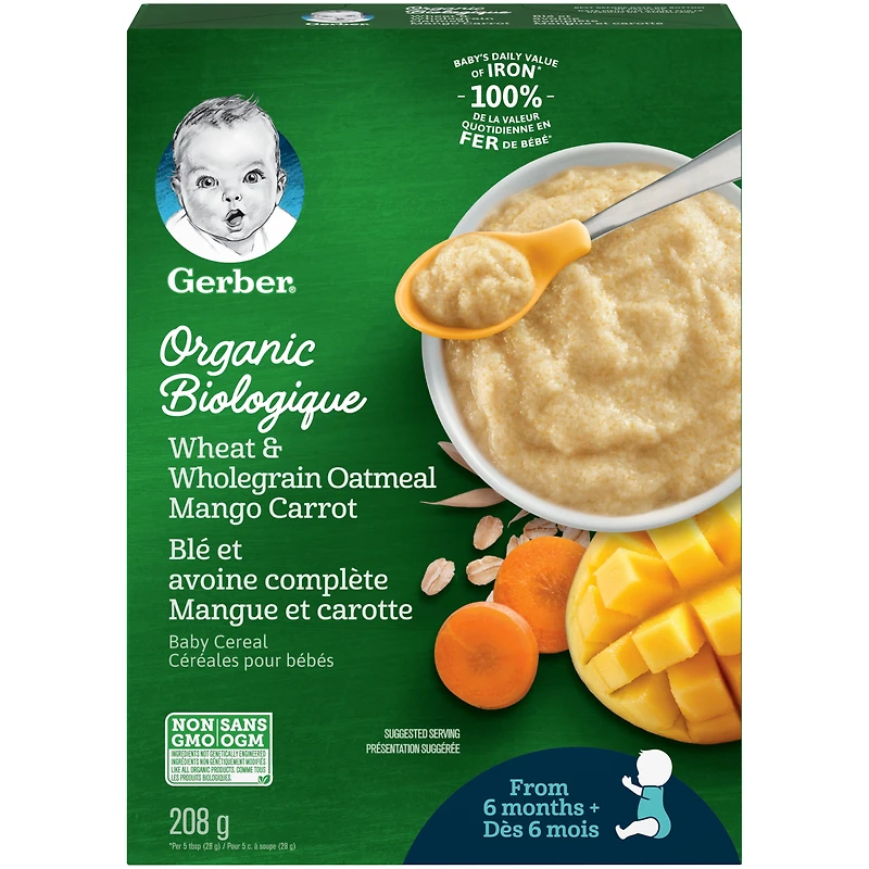 GERBER Organic Wheat & Wholegrain Oat Mango Carrot, Baby Cereal