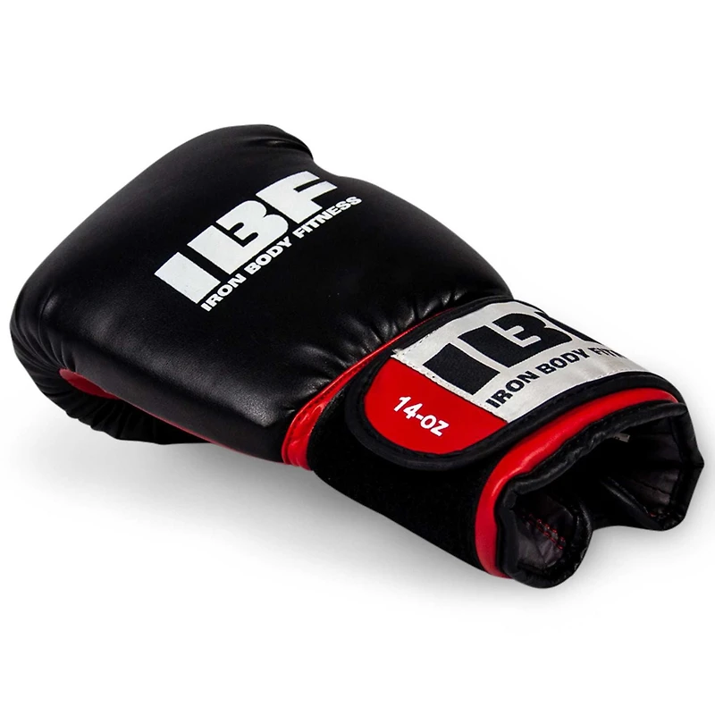 Iron Body Fitness Sport Series Boxing Gloves, 14 oz Training Gloves, Red & Black
