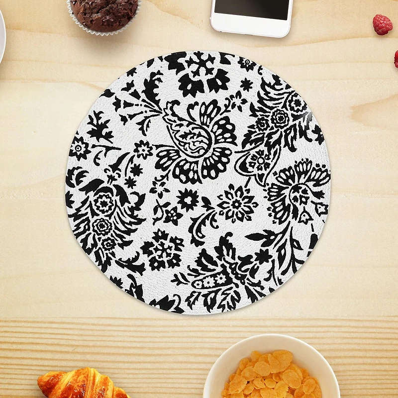 IH Casa Decor Printed Round Cotton Rope Placemat Black Baroque - Set of 12